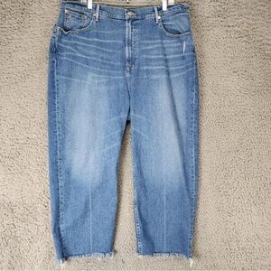 Able Jeans Womens 16W Blue Stretch High Rise Straight Cropped Frayed